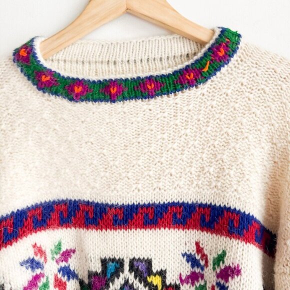 Vintage Wool Angora Blend Southwestern Print Unique Pullover M - Picture 5 of 6